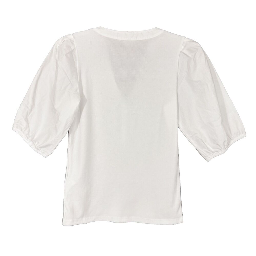 MADEWELL Puff-Sleeve Henley Knit Top XS White Ribbed Mix Media NWT B53 - Picture 3 of 6